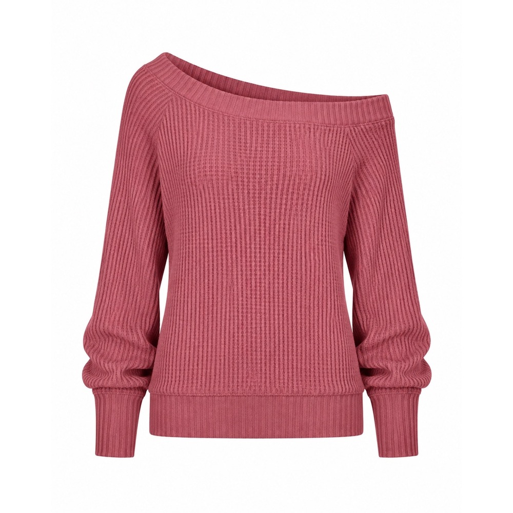 Torrid Waffle Knit Top Womens 2X Dusty Rose One Shoulder Slouchy Cozy